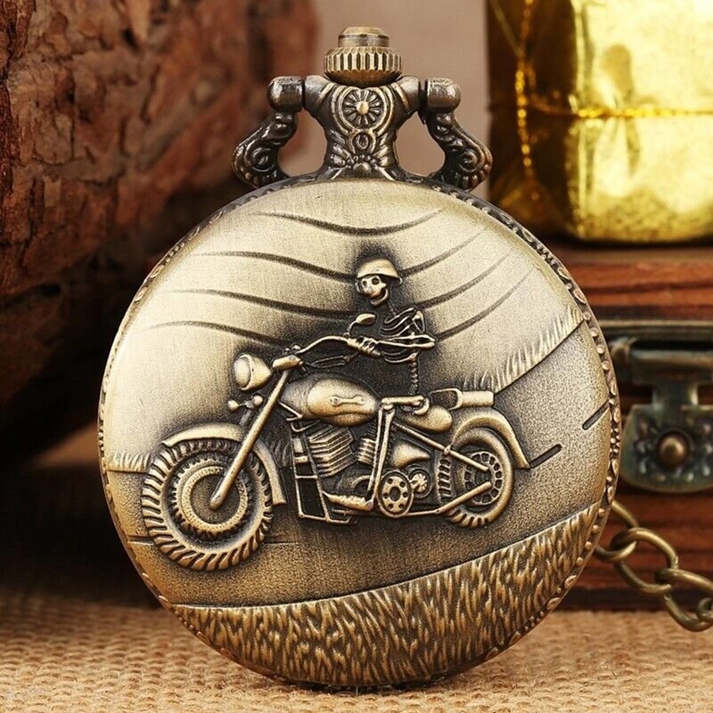 Motorcycle Pocket Watch NEW Gift Skull Skeleton Biker Bike - Picture 1 of 5
